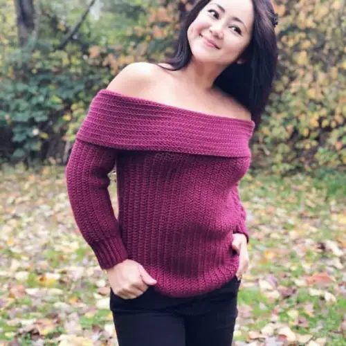 crochet off shoulder sweater