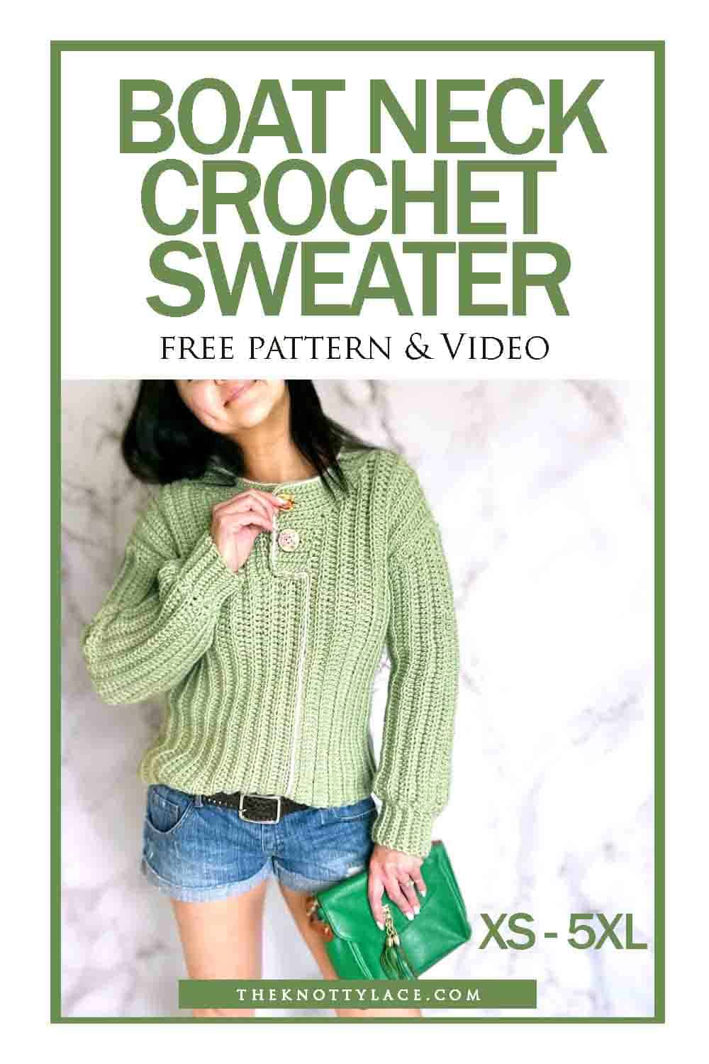 Boat Neck Crochet Sweater Free Pattern & Video Tutorial