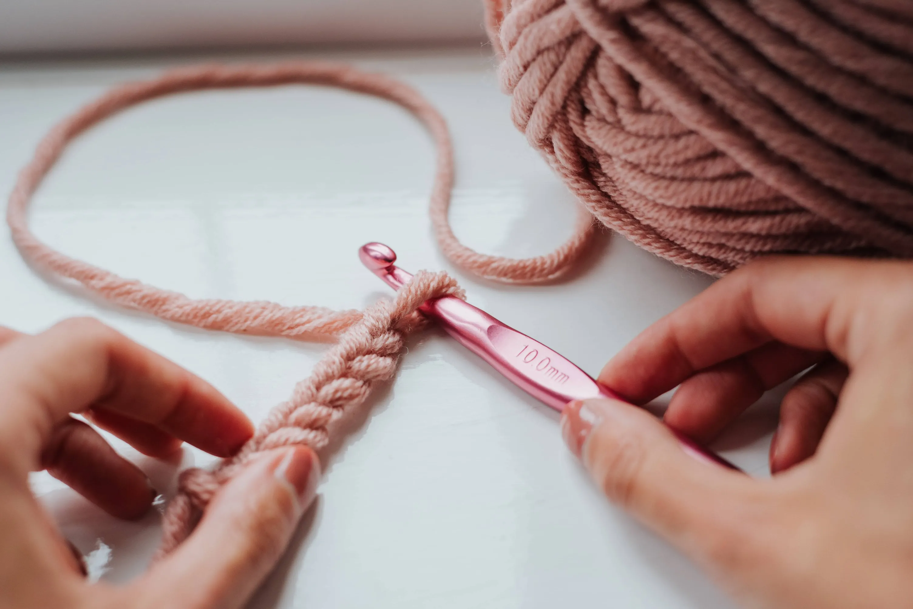 pink crochet chains