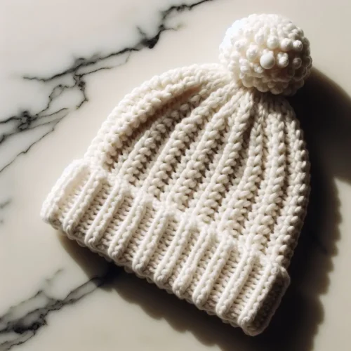 white ribbed crochet beanie