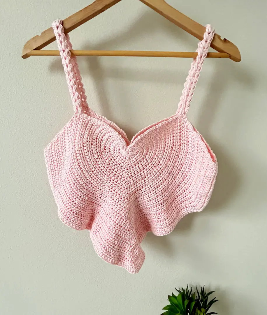 crochet heart top hanging