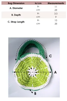Crochet lime handbag purse measurements
