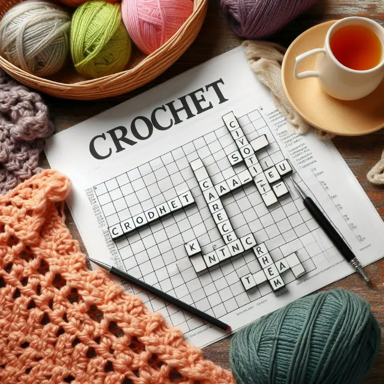 crochet crossword puzzle with yarn on table