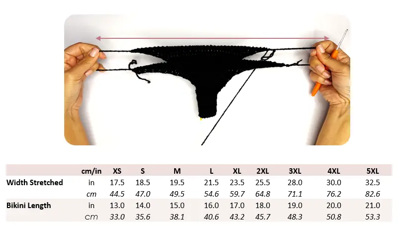 crochet penelope bikini bottom measurement chart