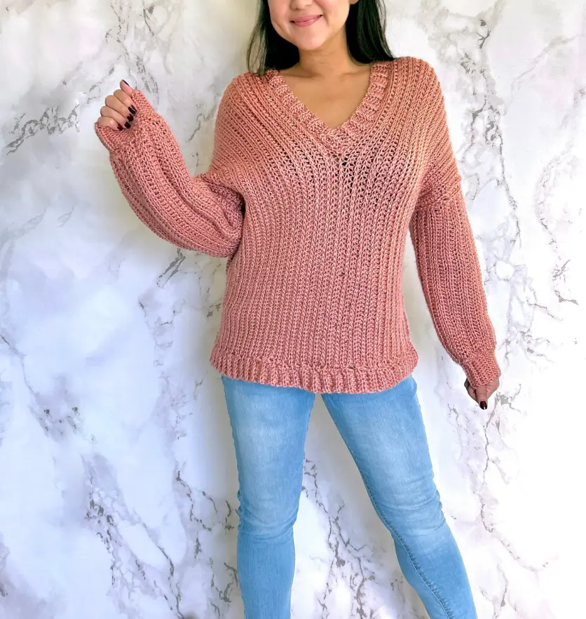 Crochet V neck Sweater
