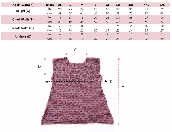 crochet tunic measurements